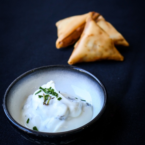 Spiced Samosa, mint Yoghurt V